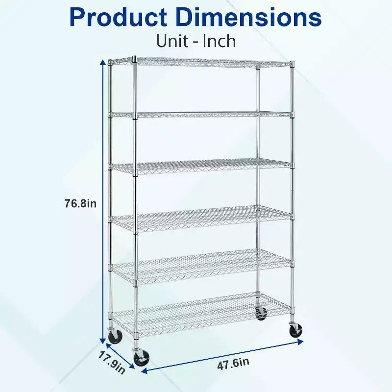 Étagère métallique réglable à 6 niveaux Unité de rangement à roulettes Solution d'organisation peu encombrante pour garage sous-sol