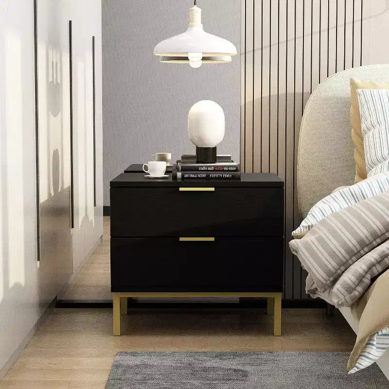Hitow Modern Two Drawer Woodgrain Nightstand Storage Bedside Dresser