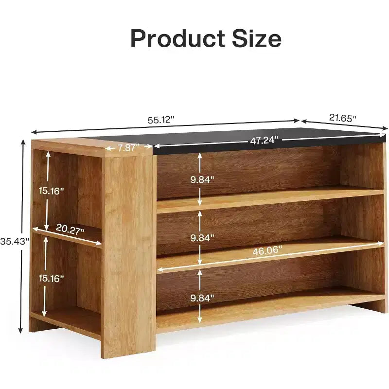 Îlot de cuisine 55 po avec 5 étagères, table d'îlot fixe de style ferme à 5 niveaux, meuble de rangement en bois avec comptoir