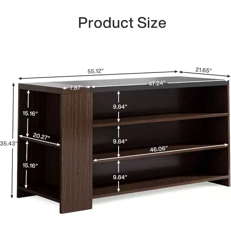 Îlot de cuisine 55 po avec 5 étagères, table d'îlot fixe de style ferme à 5 niveaux, meuble de rangement en bois avec comptoir