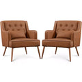 Yaheetech Set of 2 Button Tufted Modern Accent Armchairs with Lumbar Support, Retro Brown