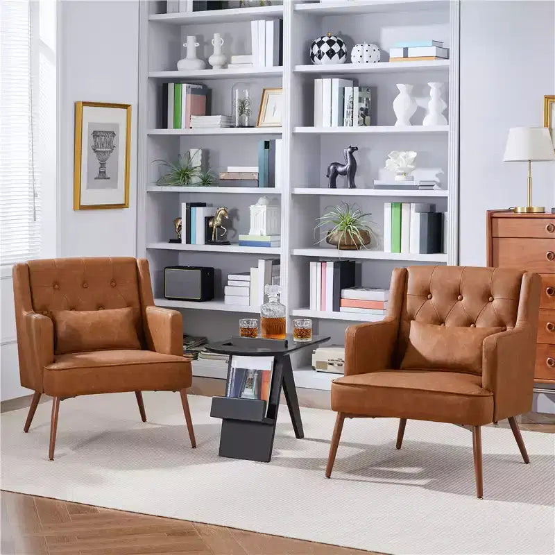Lot de 2 fauteuils d'appoint modernes capitonnés avec support lombaire, marron rétro