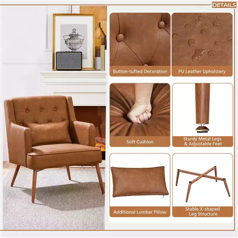 Lot de 2 fauteuils d'appoint modernes capitonnés avec support lombaire, marron rétro