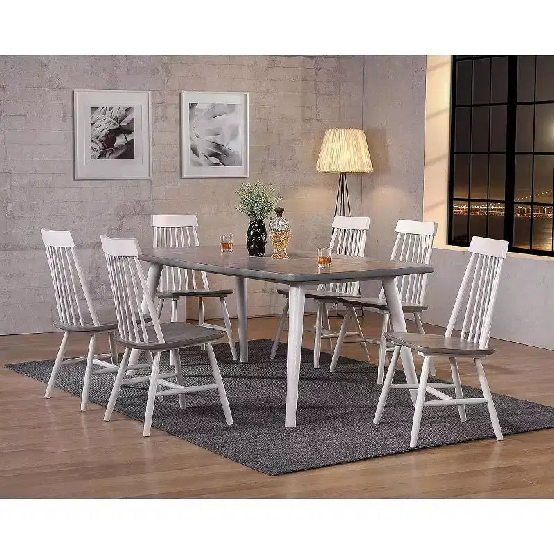 Chaises de salle à manger Milford Windsor à lattes de bois, blanches/grises, lot de 2