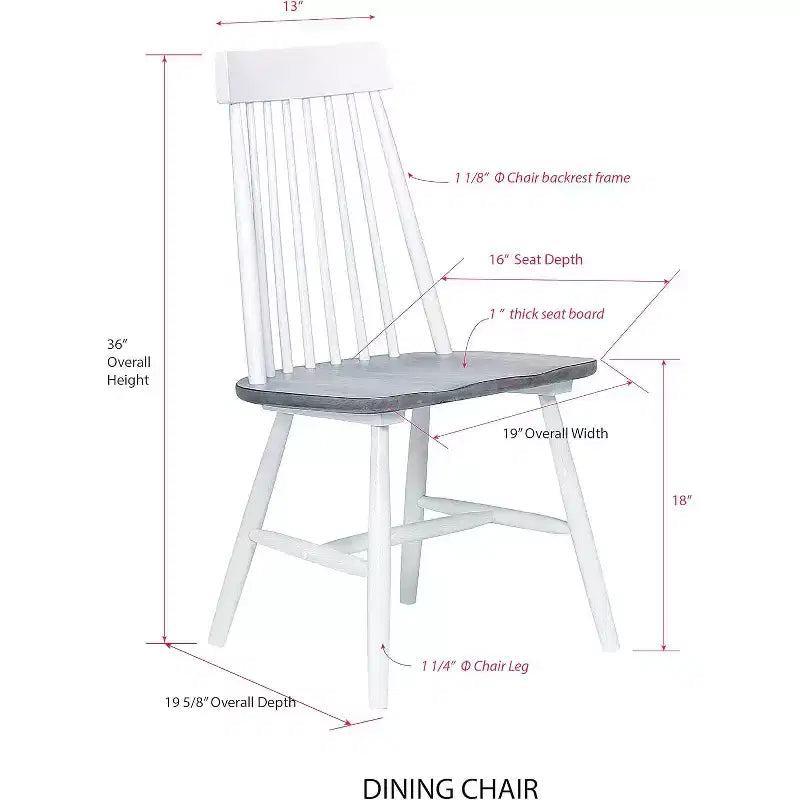 Chaises de salle à manger Milford Windsor à lattes de bois, blanches/grises, lot de 2