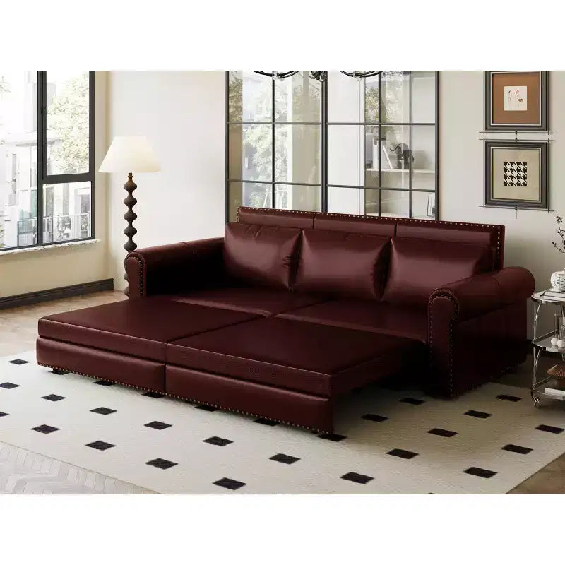Canapé-lit convertible Mary Multi-Functional 93.7 en similicuir taille King avec clous décoratifs