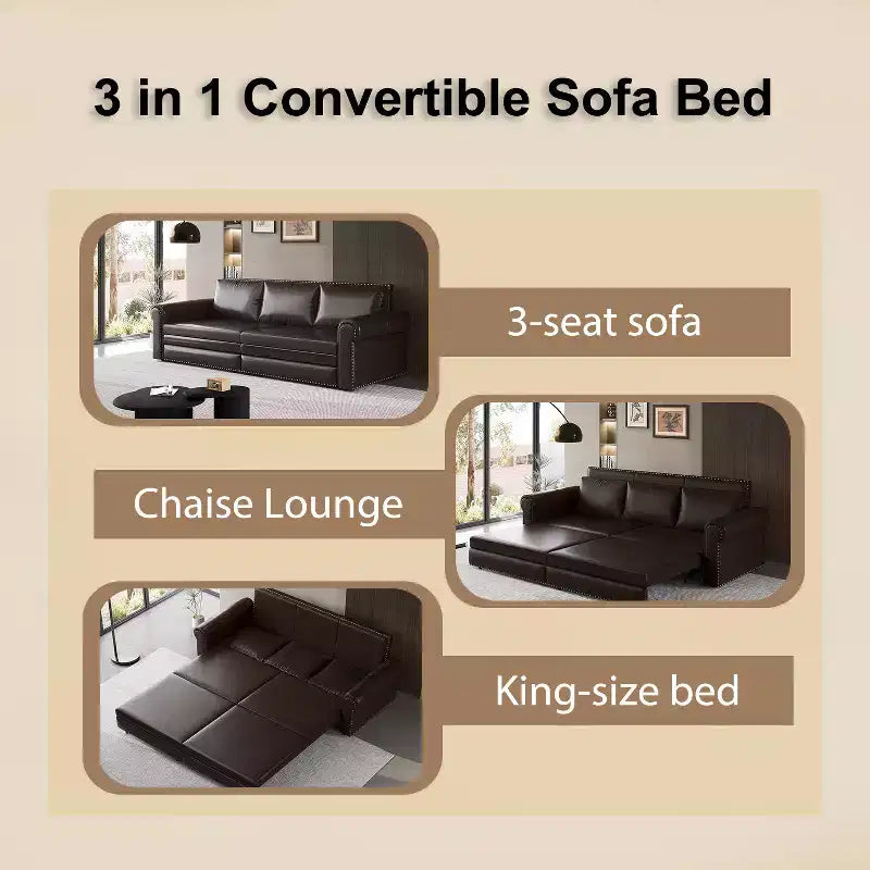 Canapé-lit convertible Mary Multi-Functional 93.7 en similicuir taille King avec clous décoratifs
