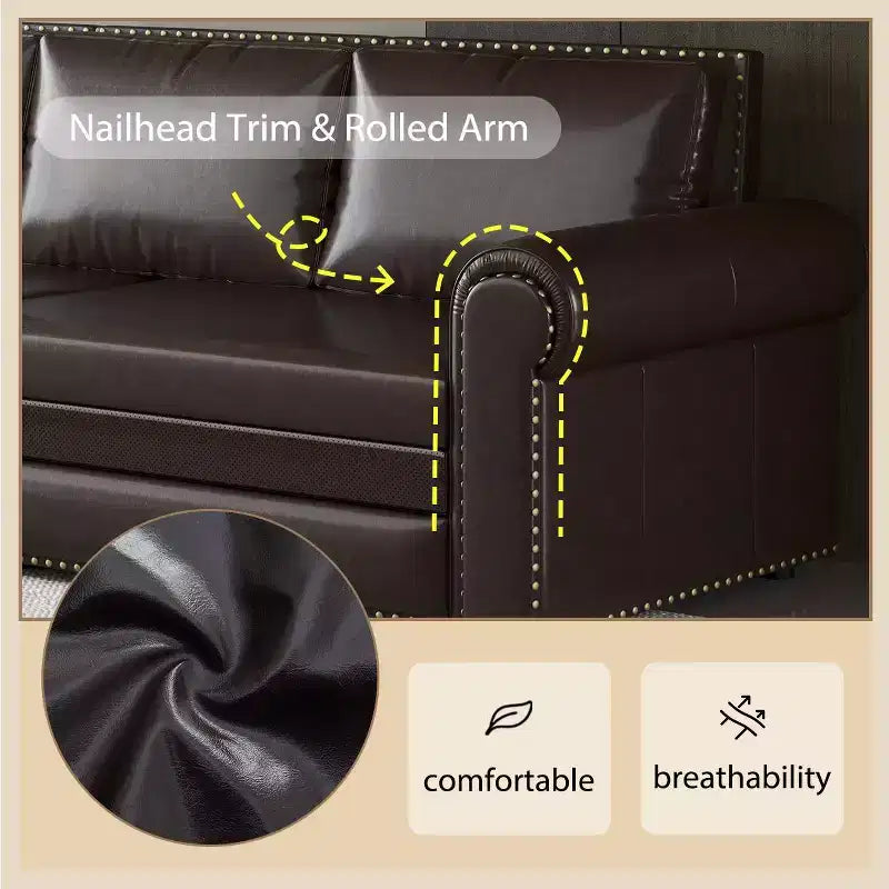 Canapé-lit convertible Mary Multi-Functional 93.7 en similicuir taille King avec clous décoratifs