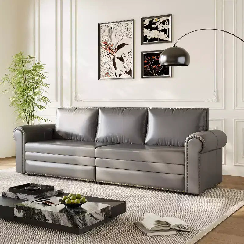 Canapé-lit convertible Mary Multi-Functional 93.7 en similicuir taille King avec clous décoratifs