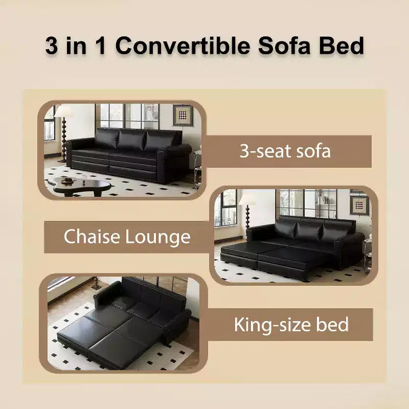 Canapé-lit convertible Mary Multi-Functional 93.7 en similicuir taille King avec clous décoratifs