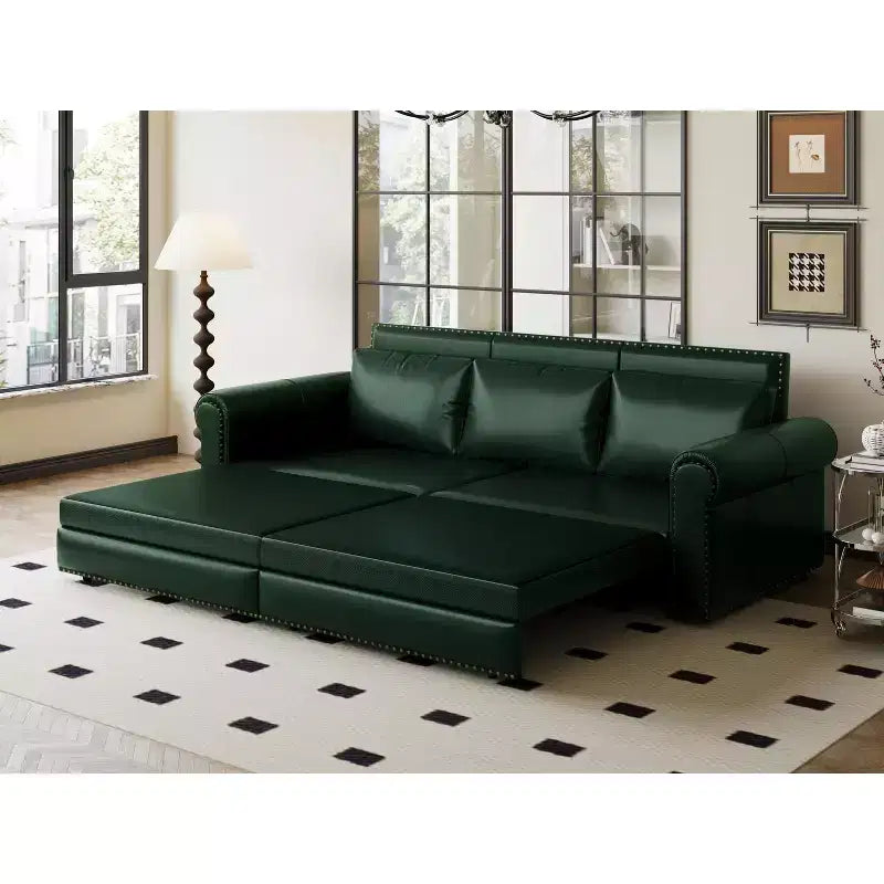 Canapé-lit convertible Mary Multi-Functional 93.7 en similicuir taille King avec clous décoratifs