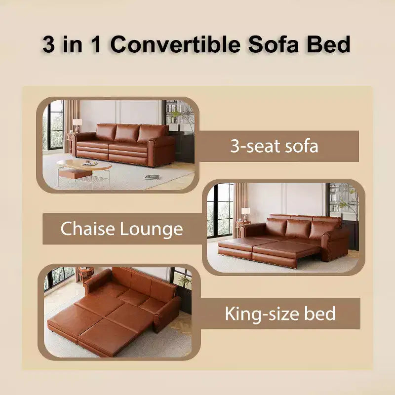 Canapé-lit convertible Mary Multi-Functional 93.7 en similicuir taille King avec clous décoratifs
