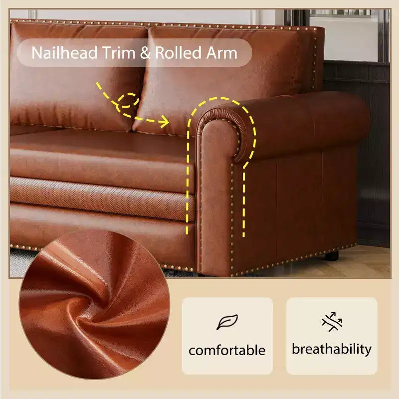 Canapé-lit convertible Mary Multi-Functional 93.7 en similicuir taille King avec clous décoratifs