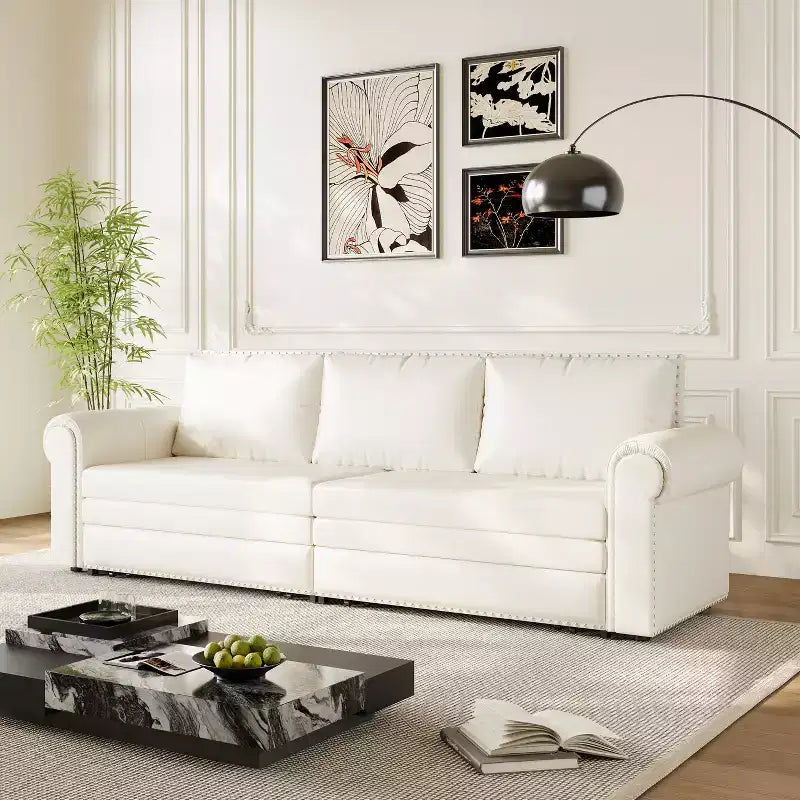 Canapé-lit convertible Mary Multi-Functional 93.7 en similicuir taille King avec clous décoratifs