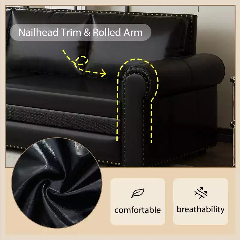 Canapé-lit convertible Mary Multi-Functional 93.7 en similicuir taille King avec clous décoratifs
