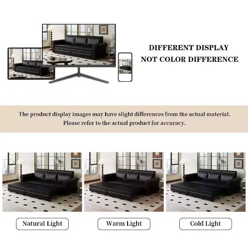 Canapé-lit convertible Mary Multi-Functional 93.7 en similicuir taille King avec clous décoratifs