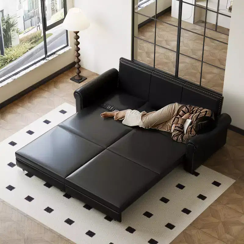 GDFStudio Mary Multi-Functional 93.7 Faux Leather Convertible King Size Sofa Bed with Nailhead Trim