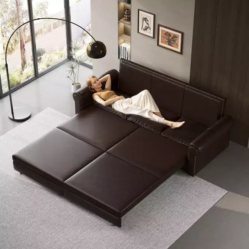 Canapé-lit convertible Mary Multi-Functional 93.7 en similicuir taille King avec clous décoratifs