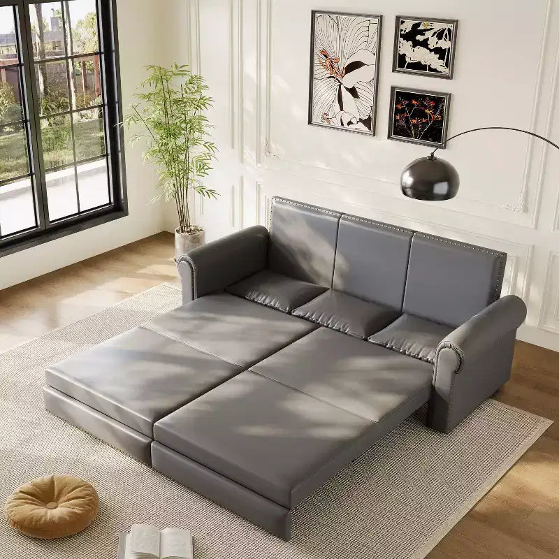 Canapé-lit convertible Mary Multi-Functional 93.7 en similicuir taille King avec clous décoratifs