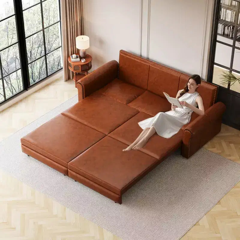 Canapé-lit convertible Mary Multi-Functional 93.7 en similicuir taille King avec clous décoratifs