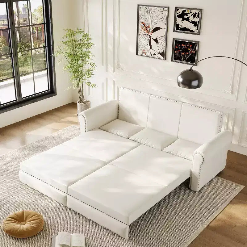 Canapé-lit convertible Mary Multi-Functional 93.7 en similicuir taille King avec clous décoratifs
