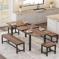 5 Pieces Dining Table Set for 4-6, 63 Large Extendable Dining Room Table Set for 4, Kitchen Table with Benches and Stools