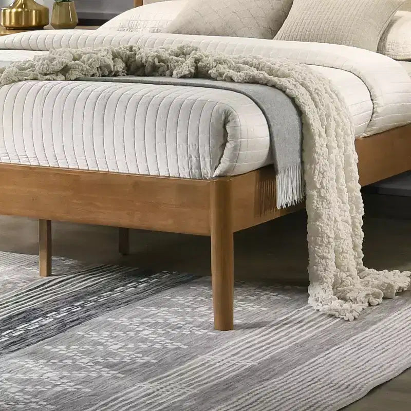 Ensemble de chambre Vichy 2 pièces en hévéa, lit plateforme avec table de chevet
