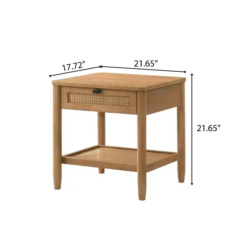 Ensemble de chambre Vichy 2 pièces en hévéa, lit plateforme avec table de chevet
