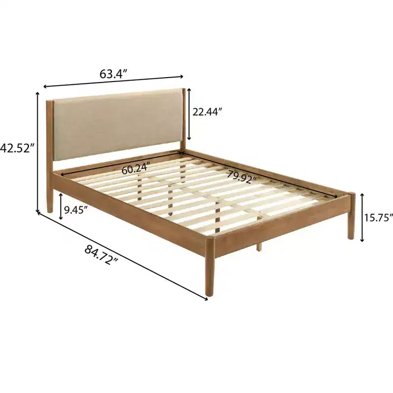 Ensemble de chambre Vichy 2 pièces en hévéa, lit plateforme avec table de chevet