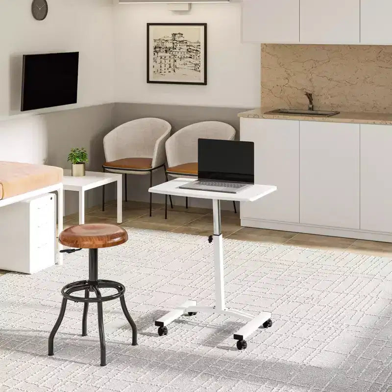 Tabouret de travail réglable pneumatique avec plateau en bois d'acacia