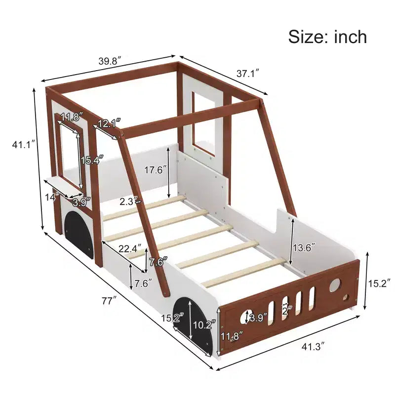 Lit de voiture mignon taille jumeau, Lit plateforme en bois taille jumeau en forme de voiture pour chambre de garçons filles, Orange