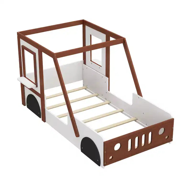 Lit de voiture mignon taille jumeau, Lit plateforme en bois taille jumeau en forme de voiture pour chambre de garçons filles, Orange
