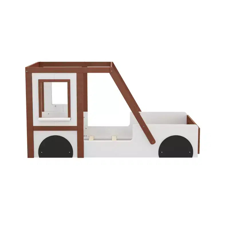 Lit de voiture mignon taille jumeau, Lit plateforme en bois taille jumeau en forme de voiture pour chambre de garçons filles, Orange