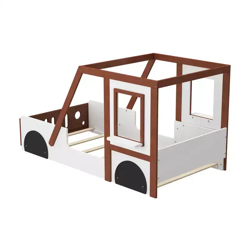 Lit de voiture mignon taille jumeau, Lit plateforme en bois taille jumeau en forme de voiture pour chambre de garçons filles, Orange