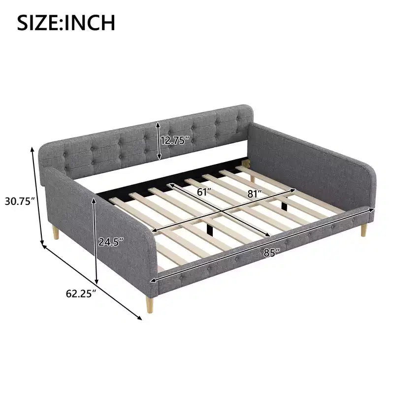 Lit de repos moderne rembourré en lin, taille Queen