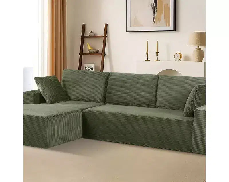 Canapé d'angle convertible moderne 274 cm, confortable, méridienne à droite, en velours côtelé doux, aucun assemblage requis