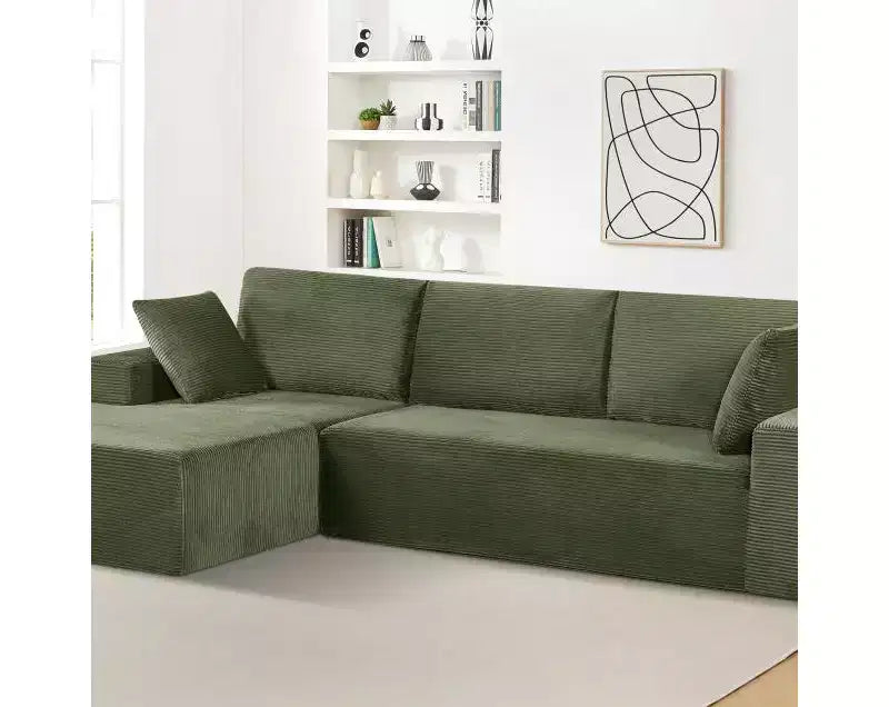 Canapé d'angle convertible moderne 274 cm, confortable, méridienne à droite, en velours côtelé doux, aucun assemblage requis
