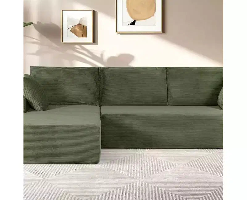 Canapé d'angle convertible moderne 274 cm, confortable, méridienne à droite, en velours côtelé doux, aucun assemblage requis