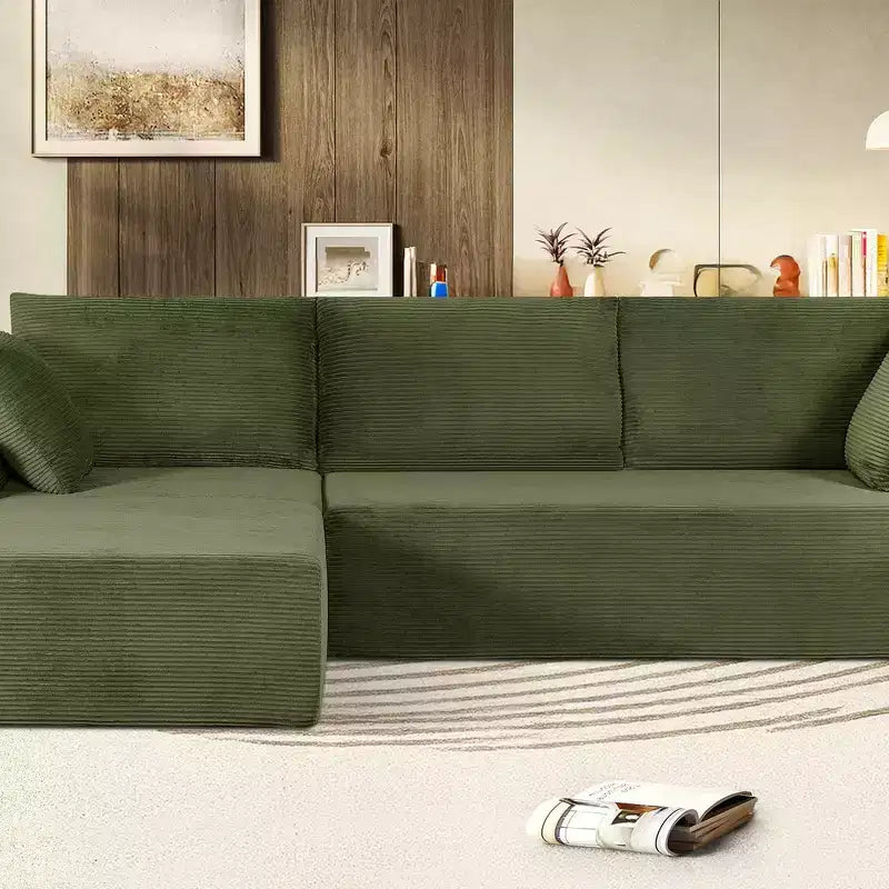 Canapé d'angle convertible moderne 274 cm, confortable, méridienne à droite, en velours côtelé doux, aucun assemblage requis
