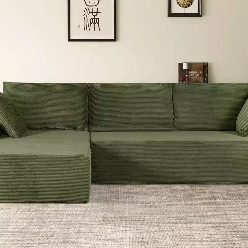 Canapé d'angle convertible moderne 274 cm, confortable, méridienne à droite, en velours côtelé doux, aucun assemblage requis