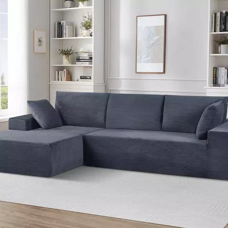 Canapé d'angle convertible moderne 274 cm, confortable, méridienne à droite, en velours côtelé doux, aucun assemblage requis