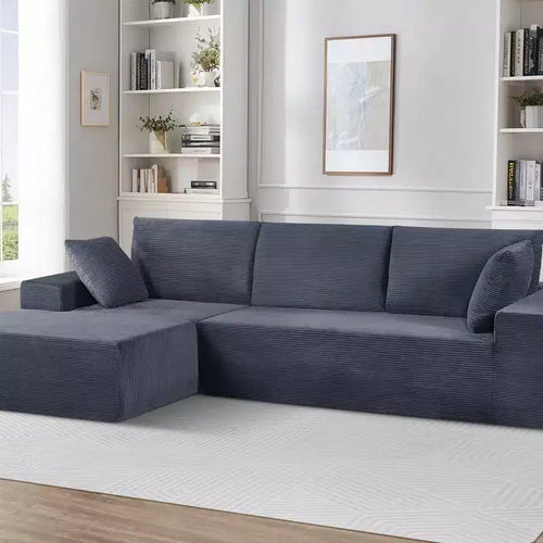 Canapé d'angle convertible moderne 274 cm, confortable, méridienne à droite, en velours côtelé doux, aucun assemblage requis