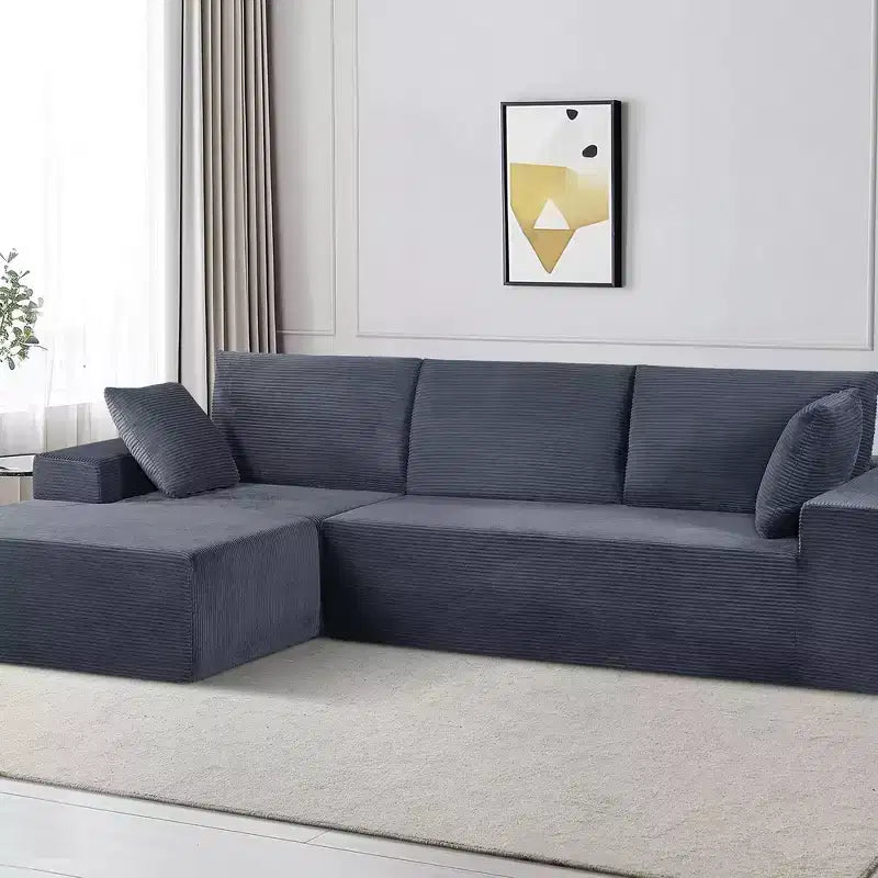 Canapé d'angle convertible moderne 274 cm, confortable, méridienne à droite, en velours côtelé doux, aucun assemblage requis