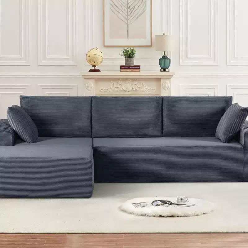 Canapé d'angle convertible moderne 274 cm, confortable, méridienne à droite, en velours côtelé doux, aucun assemblage requis