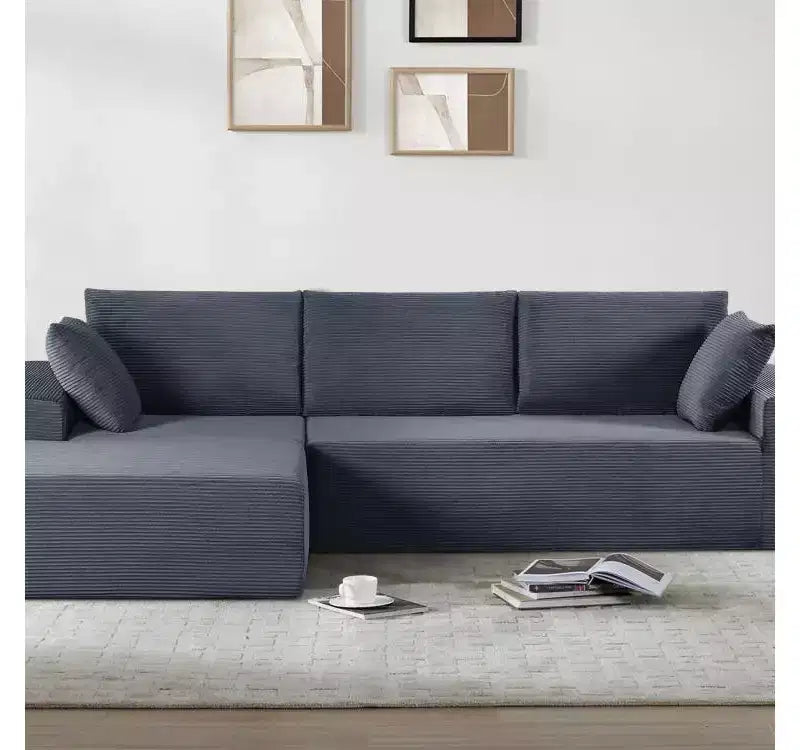 Canapé d'angle convertible moderne 274 cm, confortable, méridienne à droite, en velours côtelé doux, aucun assemblage requis