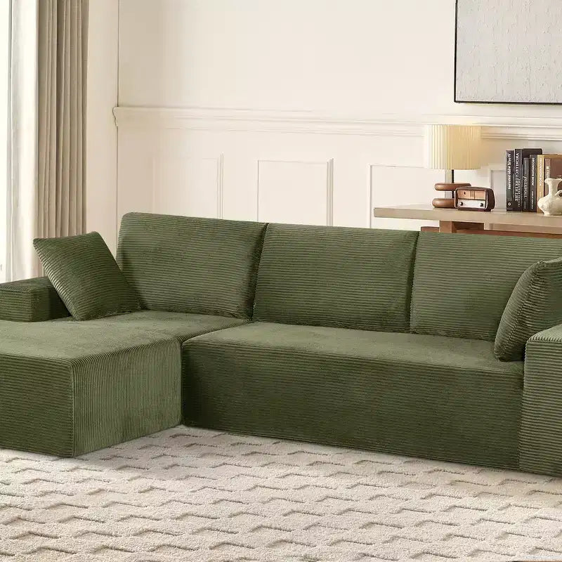 Canapé d'angle convertible moderne 274 cm, confortable, méridienne à droite, en velours côtelé doux, aucun assemblage requis