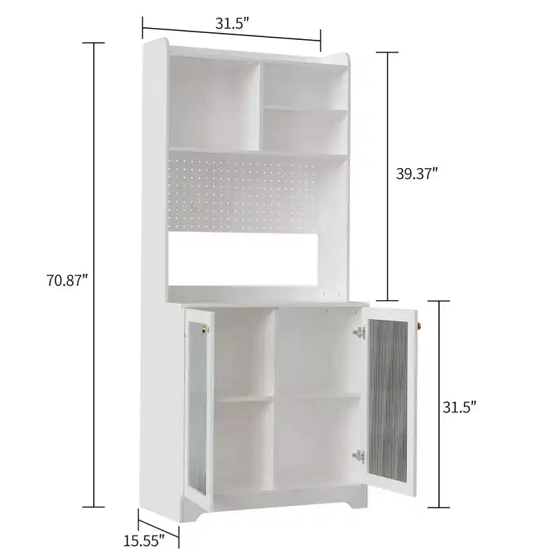 Meuble garde-manger haut de 180 cm avec 2 portes vitrées, armoire de rangement de cuisine sur pied avec 7 blocs de rangement et étagères réglables