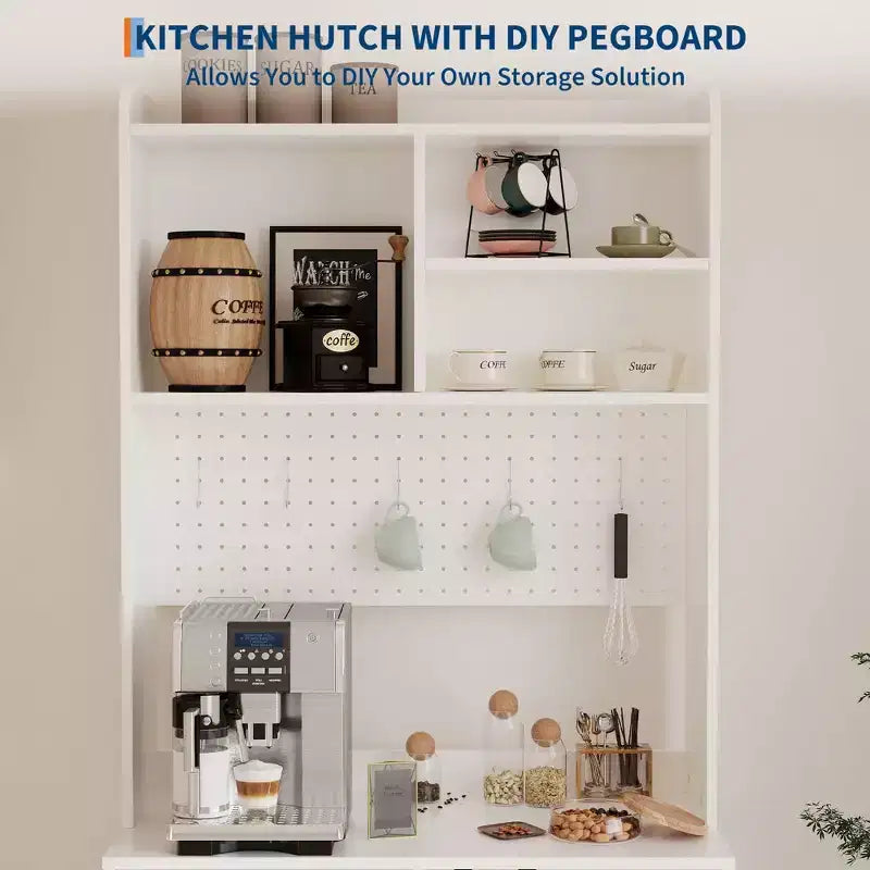 Meuble garde-manger haut de 180 cm avec 2 portes vitrées, armoire de rangement de cuisine sur pied avec 7 blocs de rangement et étagères réglables