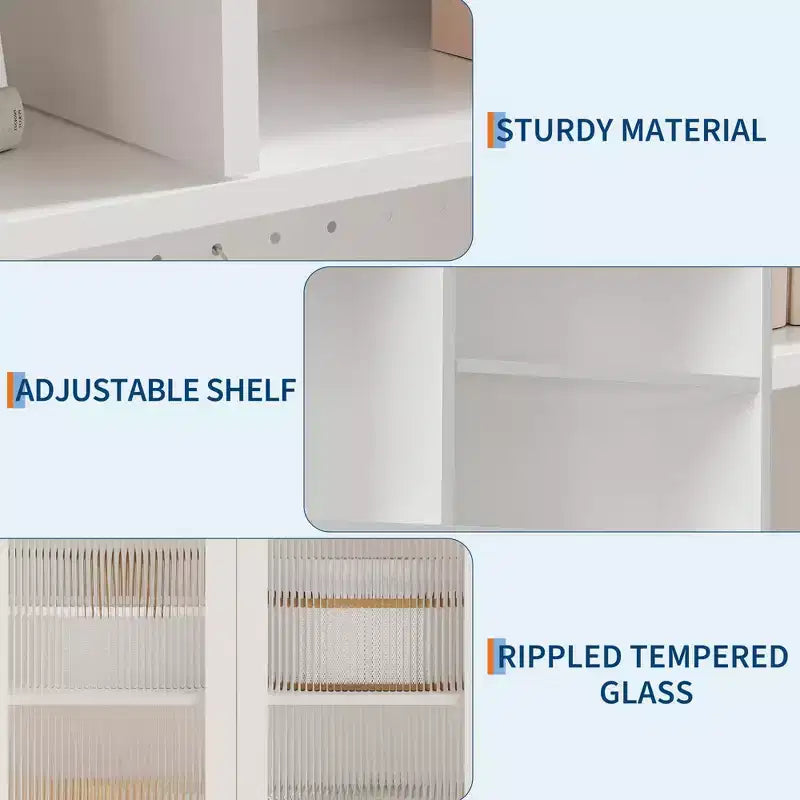 Meuble garde-manger haut de 180 cm avec 2 portes vitrées, armoire de rangement de cuisine sur pied avec 7 blocs de rangement et étagères réglables