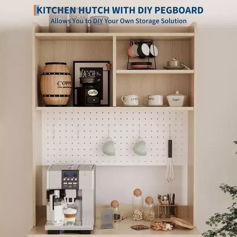 Meuble garde-manger haut de 180 cm avec 2 portes vitrées, armoire de rangement de cuisine sur pied avec 7 blocs de rangement et étagères réglables